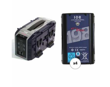 IDX DUO-C198 V-Mount 4-Battery Kit w/ Quad Charger (143Wh, 2 D-Taps)