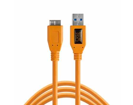 TetherPro USB 3.0 SuperSpeed Micro-B Cable, 15 feet, High-Visibility Orange
