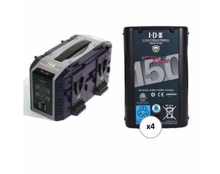 IDX DUO-C150 V-Mount 4-Battery Kit w/ Quad Charger (143Wh, 2 D-Taps)