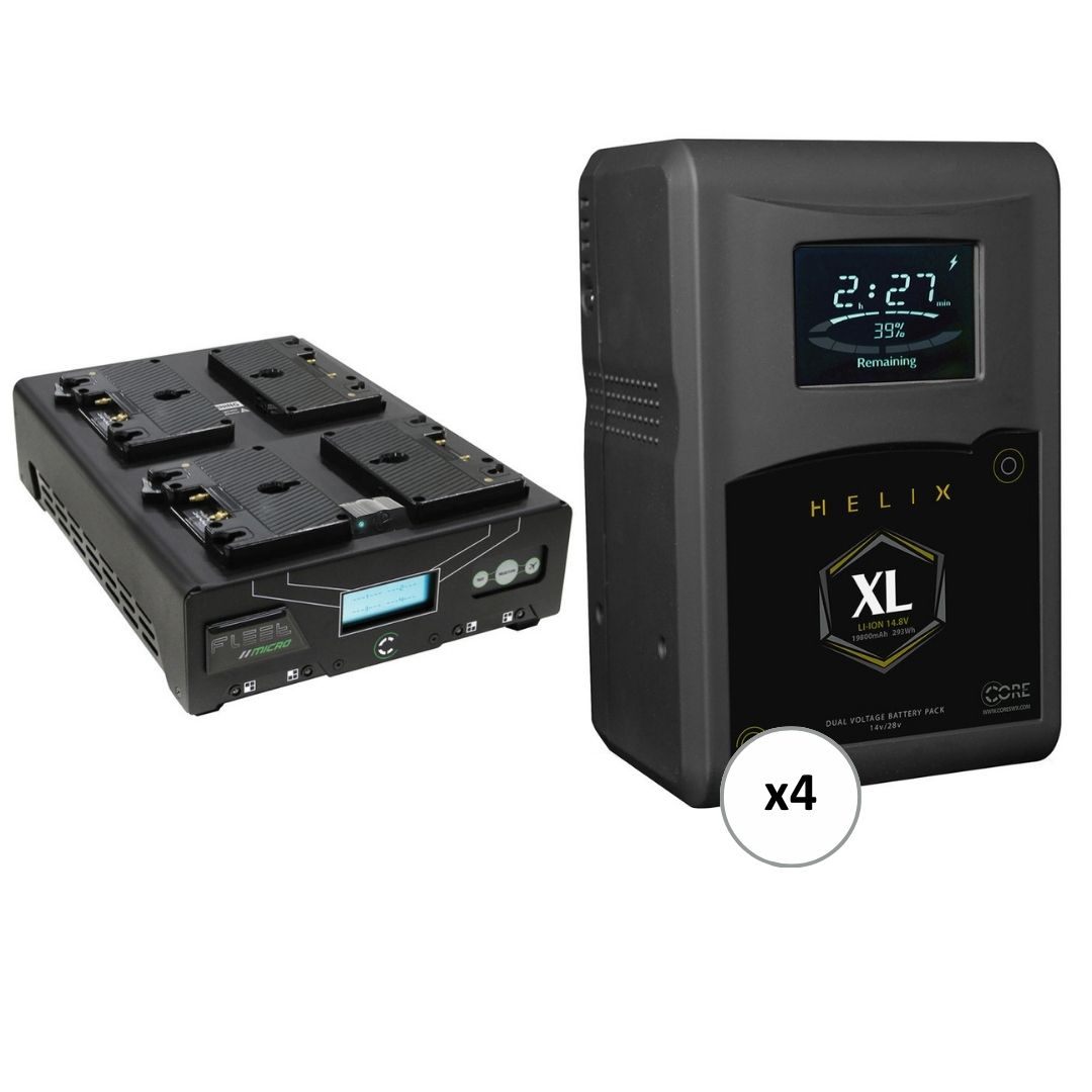Core SWX Helix XL 293Wh Dual-Voltage Battery 4-battery kit w/ Quad Charger (Gold Mount)